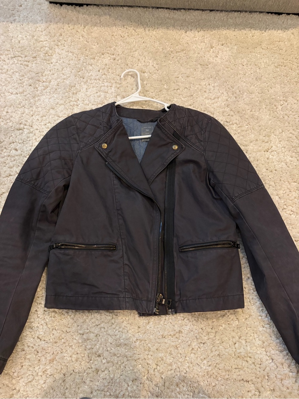 GAP Quilted Shoulder Moto Jacket - Black